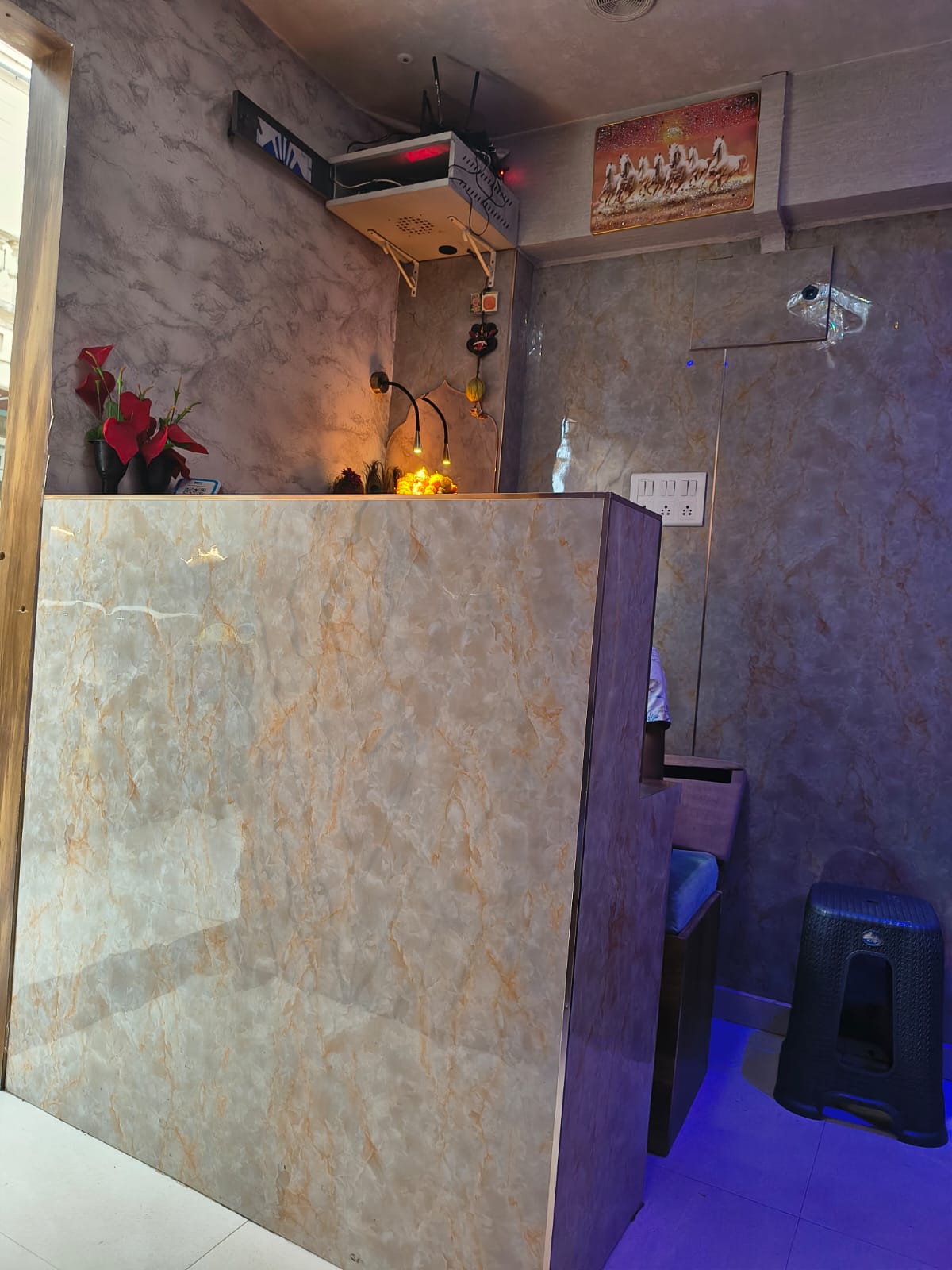 Marble reception desk at Wade Family Spa