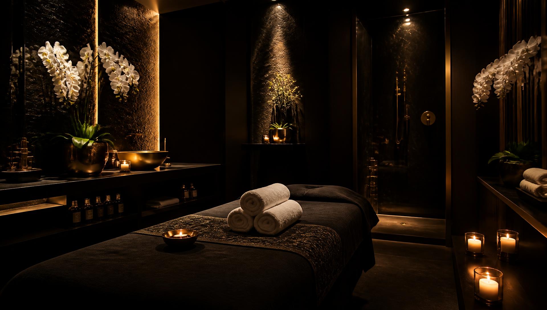 Candlelit luxury massage room at Wade Family Spa